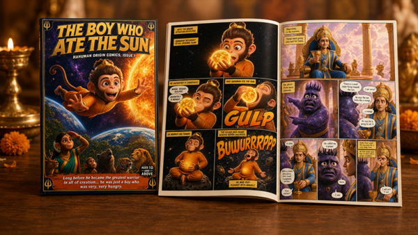 Divinity-Creative---Hanumans-Adventures---Issue-1---The-Boy-who-Ate-the-Sun Hanuman's Origins - Issue 1 - The Boy Who Ate the Sun