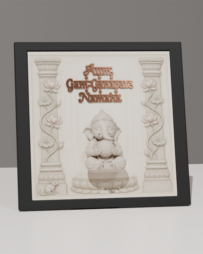 Ganesha Aum Gam Ganapate Namaha 3D Relief Frame